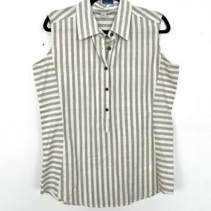 Canyon Guide Outfitters Tan Striped Cotton Henley Sleeveless Top Medium